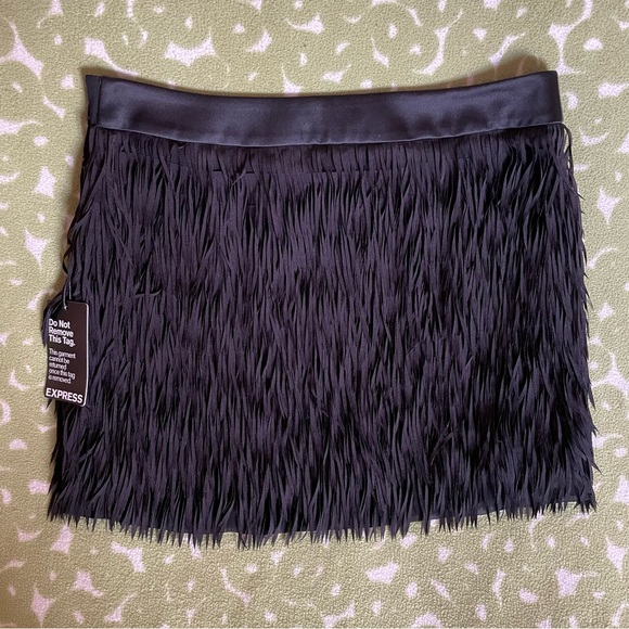 NWT Express fringe mini skirt black side zip lined size 4 small - Picture 3 of 5
